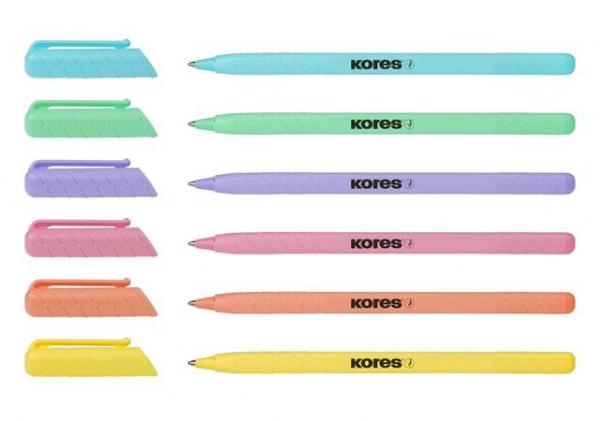 Gulôčkové pero, 1,0 mm, s uzáverom, trojuholníkový tvar, KORES "KOR-M Pastel", modré 3
