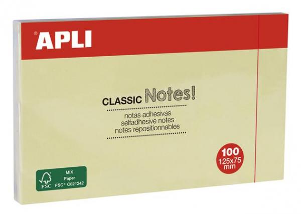 Samolepiaci bloček, 125x75 mm, 100 listov, APLI, žltý 1