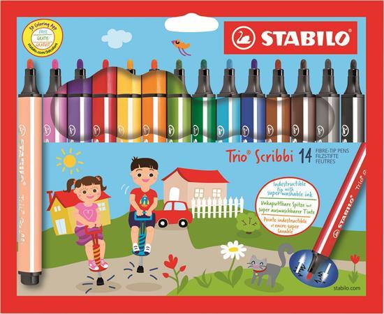 Fixky, 1,5-2 mm, odpružený hrot, STABILO "Trio Scribbi", 14 rôznych farieb 1