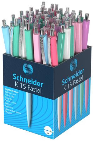 Guľôčkové pero, 0,5 mm, tlačidlové, s mixom pastelových farieb tela, SCHNEIDER "K15", modr 2