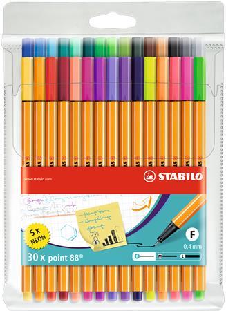 Liner, sada, 0,4 mm, STABILO "Point 88", 25+5 rôznych farieb 1