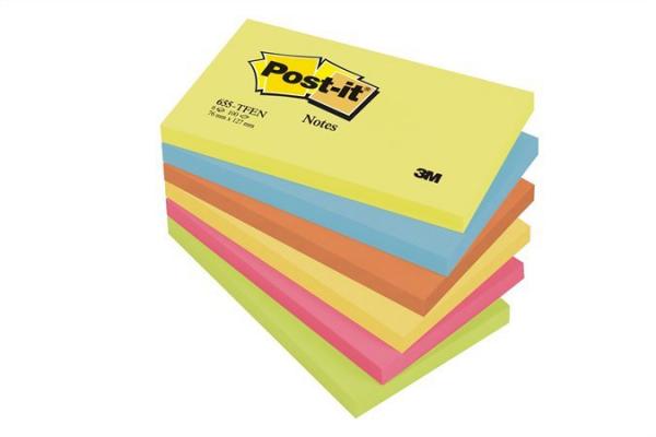 Samolepiaci bloček, 76x127 mm, 6x100  listov, 3M POSTIT, energické farby