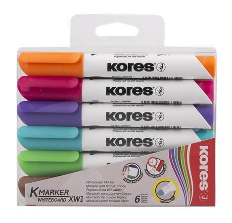 Popisovač na biele a flipchartové tabule, sada, 1-3 mm, kužeľový, KORES "K-Marker", 6 rôzn 1
