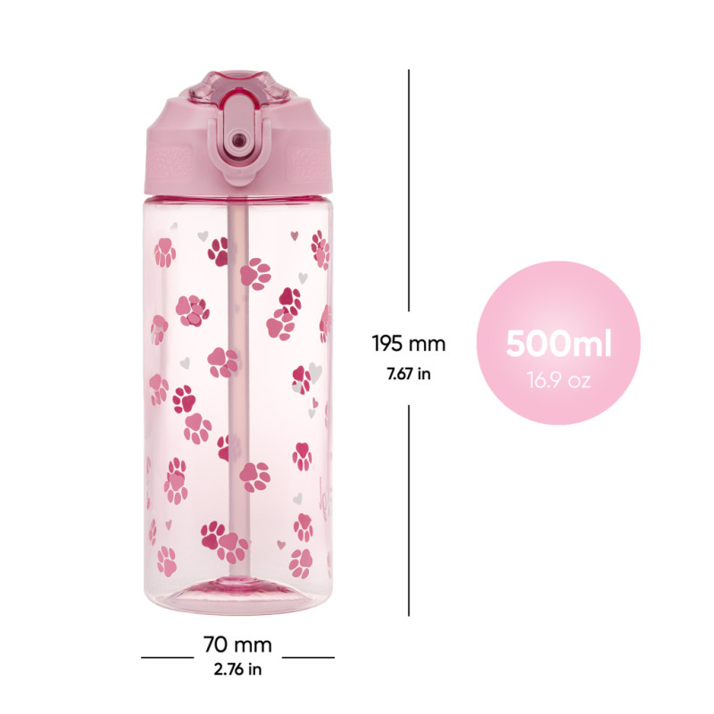 BAAGL Tritanová fľaša na nápoje so slamkou Labky, 500 ml 4