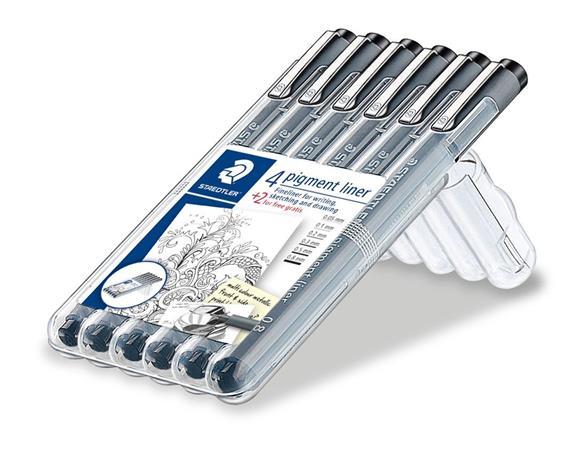 Linery, sada, STAEDTLER "Pigment Liner", sada 4+2 ks, čierne 2