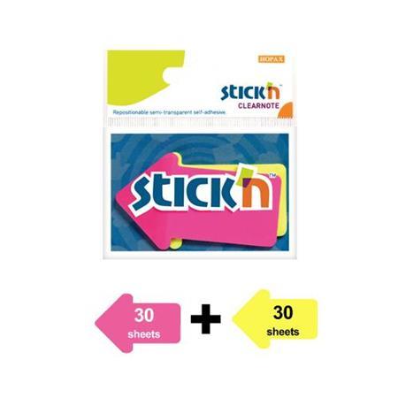 Záložky, šípka, plastové 2x30 listov, 76x50mm, STICK N, neónové farby 1