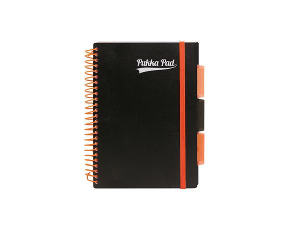 Špirálový zošit, A5, linajkový, 100 strán, PUKKA PAD, "Neon black project book" 2