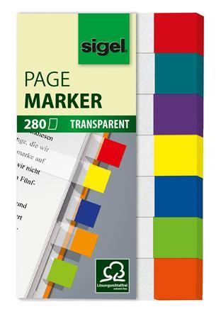 Záložky, plastové, 7x40 záložiek, 12x50 mm, SIGEL "Clear Mini", mix farieb