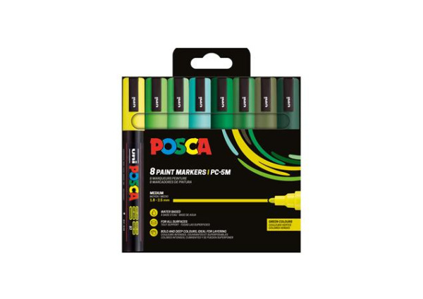 Dekoračný popisovač, sada, 1,8-2,5 mm, UNI "Posca PC-5M", 8 rôznych zelených farieb 1