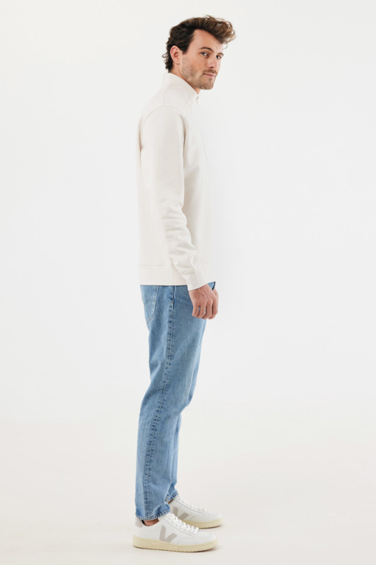 IQONIQ Elgon sveter s krátkym zipsom z recyklovanej bavlny ivory white L 6