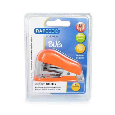 Zošívačka, 24/6, 26/6, 12 listov, plastová, RAPESCO "Bug Mini", oranžová 5