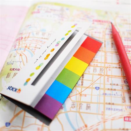 Záložky, papierové, 7x30 listov, 45x15 mm, STICK N, dúhové farby 2