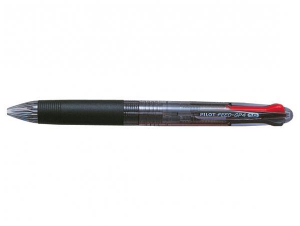 Guľôčkové pero, 0,25 mm, stláčací mechanizmus, 4 farby, PILOT "Feed GP4", čierne telo 1