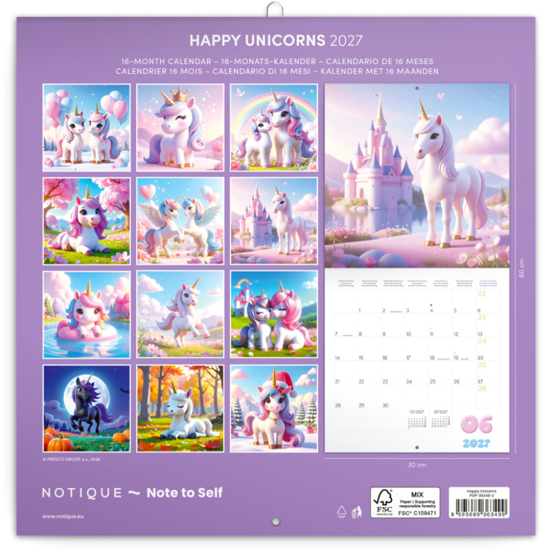 NOTIQUE Grid calendar Happy Unicorns 2027, 30 x 30 cm 14