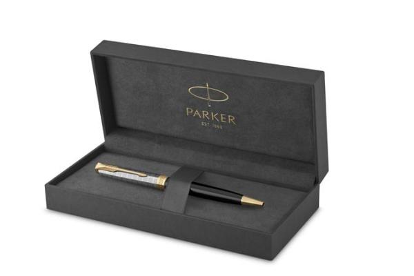 Guľôčkové pero, 1 mm, telo pera: kovová čierna, zlatý klip, PARKER "Royal Sonnet Premium", 3