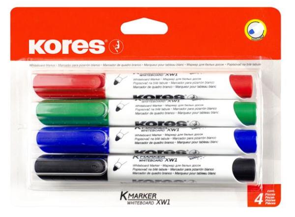 Popisovač na tabule a flipchart, sada, kužeľový hrot, KORES "Eco K-Marker", 4 rôzne farby 1