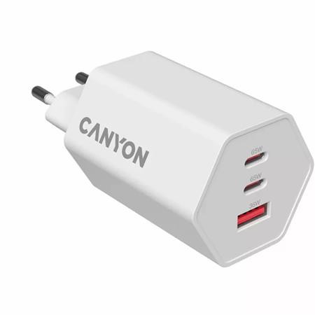 Sieťová nabíjačka, 1×USB-A, 2×USB-C, 65 W, CANYON „Hexagon 65“, biela 4