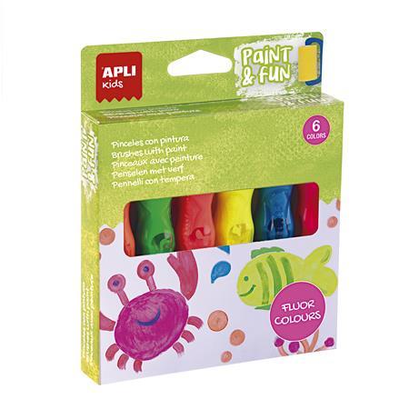 Tempera, sada, v tube so štetcom, APLI Kids "Paint&Fun", 6 rôznych neónových farieb 1