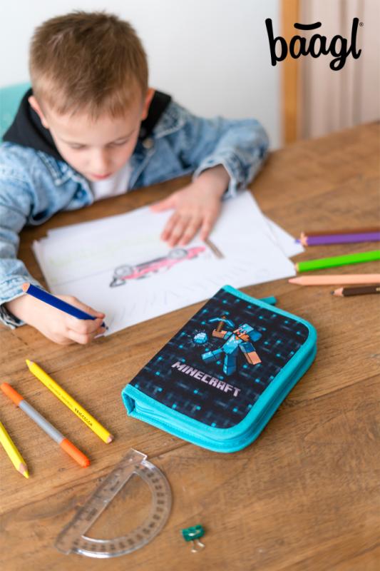 BAAGL Školský peračník jednoposchodový Minecraft Blue Axe 5