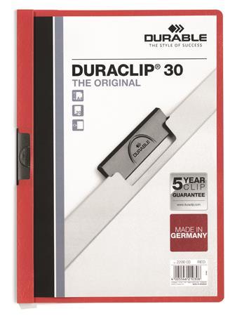 Rýchloviazač, s klipom, A4, DURABLE "DURACLIP® 30", červená
