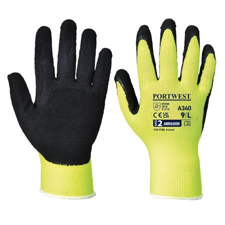 Ochranné rukavice, nylonové, latexová pena, máčaná dlaň, veľ. XL, "Hi-Vis Grip", žltá 1