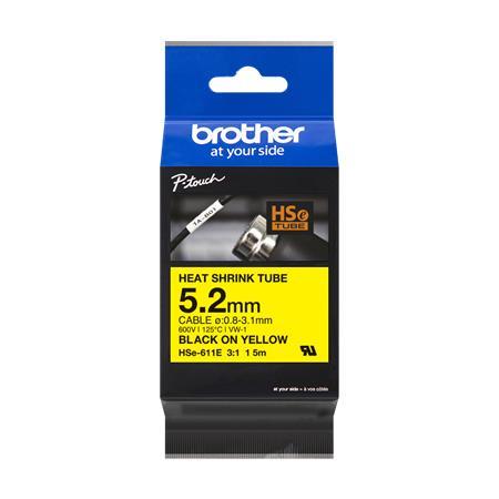 Zmršťovacia bužírka, pre štítkovače, 5,2 mm x 1,5 m, BROTHER "HSe-611E", žltá-čierna 1