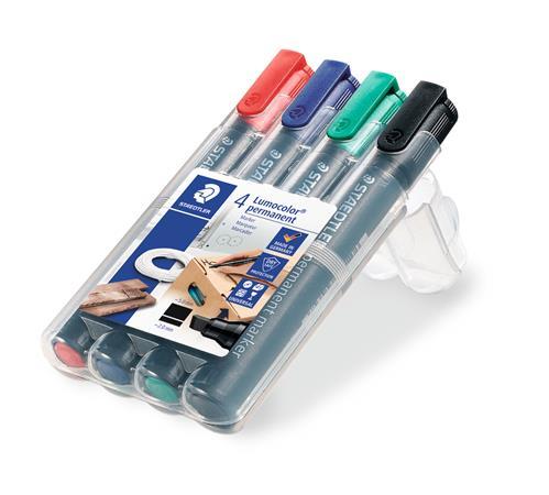 Permanentný popisovač, sada, zrezaný hrot, STAEDTLER "Lumocolor 350", 4 rôzne farby 2