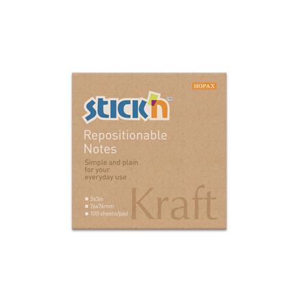 Samolepiaci poznámkový blok, 76x76 mm, 100 listov, STICK N "Kraft Notes", hnedá 4
