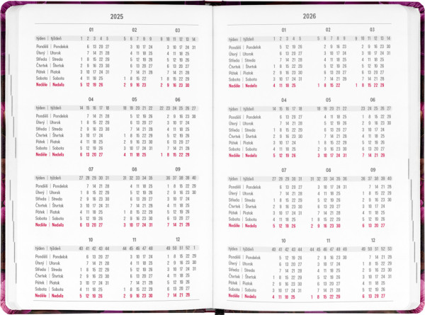 NOTIQUE 18-mesačný diár Petito – Fialové kvety 2025/2026, 11 x 17 cm 2