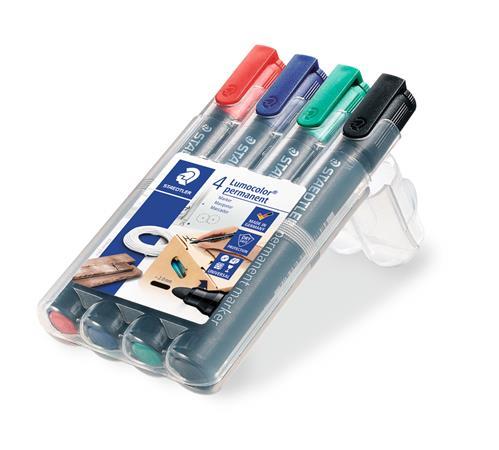 Permanentný popisovač, sada, 2 mm, kužeľový hrot, STAEDTLER "Lumocolor 352", 4 rôzne farby 2