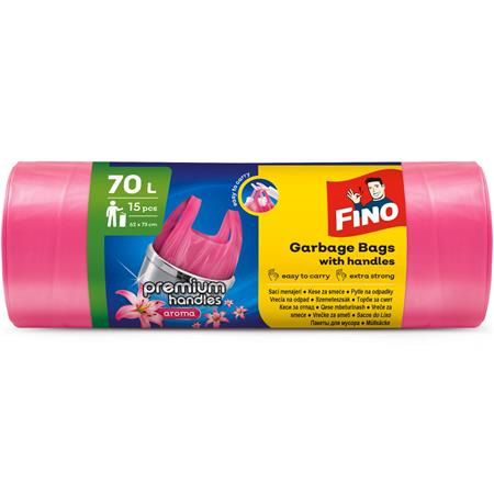Vrecia na odpadky, s uškom, parfumované, 70 l, 15 ks, 62x73 cm, 16 µ, FINO "Premium handle 1