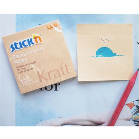 Samolepiaci poznámkový blok, 76x76 mm, 100 listov, STICK N "Kraft Notes", hnedá 2