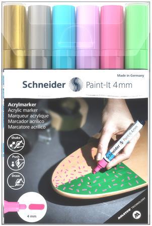Akrylový popisovač, sada, 4 mm, SCHNEIDER "Paint-It 320", 6 rôznych farieb 1