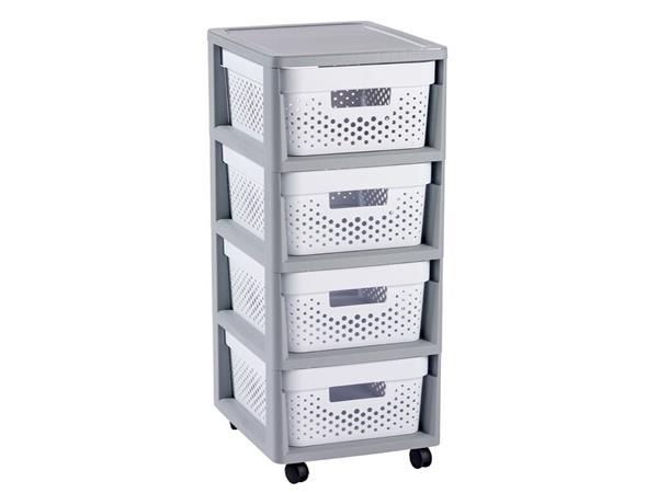 Zásuvkový regál, recyklovaný plast, 4x11 l, CURVER "Infinity", sivá/biela 1