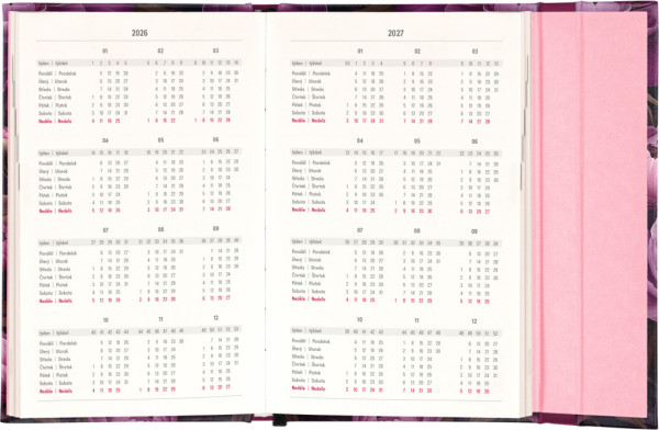 NOTIQUE Týždenný magnetický diár Fialové kvety 2026, 13 x 21 cm 2