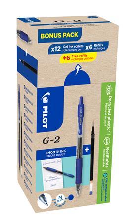 Gélové pero, 0,32 mm, stláčací mechanizmus, PILOT "G-2, Bonus Pack", modrá + náplň 1