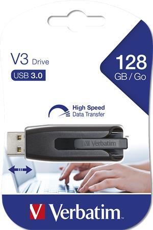 USB kľúč, 128GB, USB 3.0, 80/25 MB/sec, VERBATIM "V3", čierny-sivý