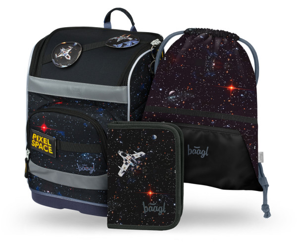 BAAGL SADA 3 Zippy Plus Pixel Space: aktovka, peračník, vrecko