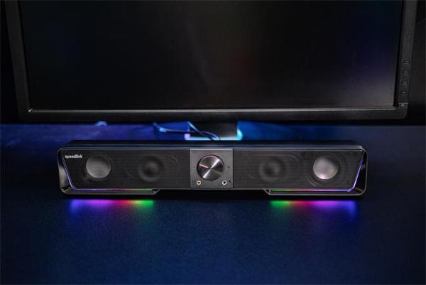 Reproduktor, 12W, 2x3.5 mm jack + USB-A, SPEEDLINK "GRAVITY RGB Stereo Soundbar", čierna 5