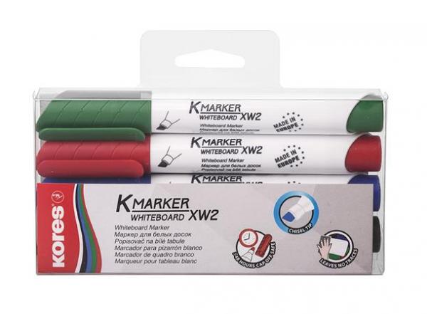 Popisovač na biele a flipchartové tabule, sada, 1-3 mm, zrezaný hrot, KORES "K-Marker", 4 1