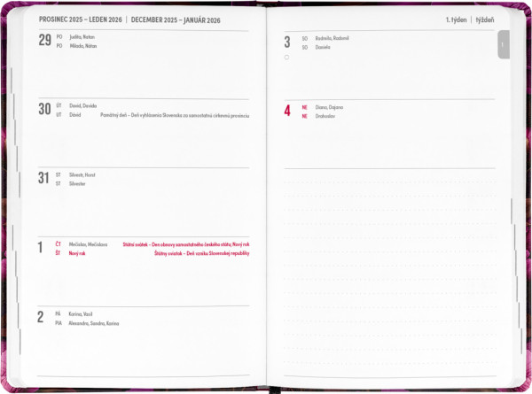 NOTIQUE 18-mesačný diár Petito – Fialové kvety 2025/2026, 11 x 17 cm 1