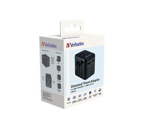 Cestovný adaptér, univerzálny, USB-A(QC 3.0)/USB-C(PD20W)2xUSB, VERBATIM "UTA-02" 4