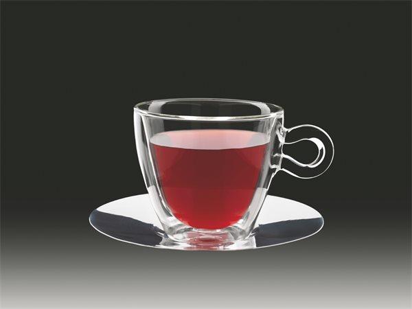 . Šálka na čaj, nerezová, podšálka, dvojité sklo, 30 cl, 2 ks, "Thermo" 1