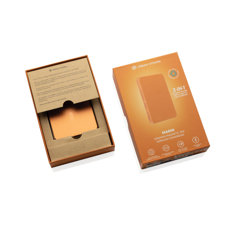 Urban Vitamin Marin 5000 mAh magnet. 15 W bezd. powerbanka oranžová 2