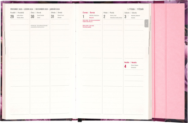 NOTIQUE Týždenný magnetický diár Fialové kvety 2026, 13 x 21 cm 1