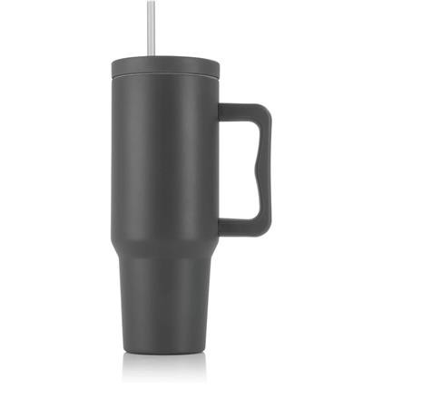 . Termohrnček, 1,2 l, so slamkou, s uškom, sivý
