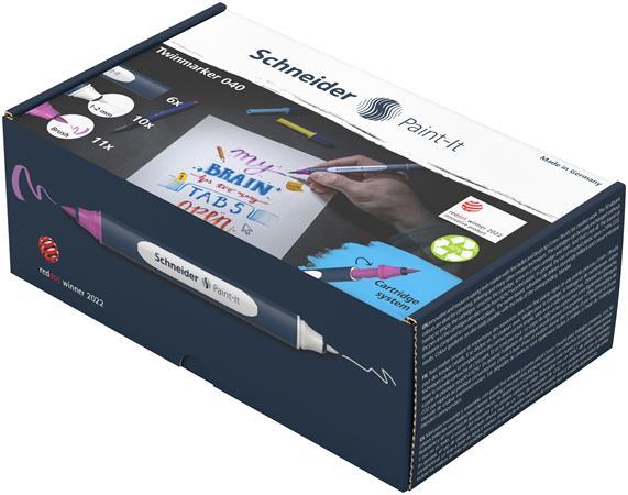 Popisovač, obojstranný, 27-kusová sada, SCHNEIDER „Paint-It 040 Twin marker Set 2”, 10 rôz 2