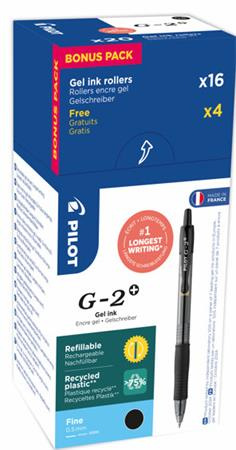 Gélové pero, 0,25 mm, stláčací mechanizmus, PILOT "G-2", 20 ks, čierne 1