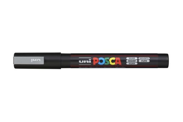 Dekoračný popisovač, 0,9-1,3 mm, UNI "Posca PC-3M", strieborná 1
