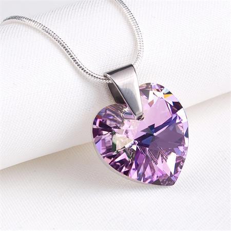 ART CRYSTELLA Retiazka, Crystals from SWAROVSKI®, prívesok v tvare srdiečka, ametystovo fialový